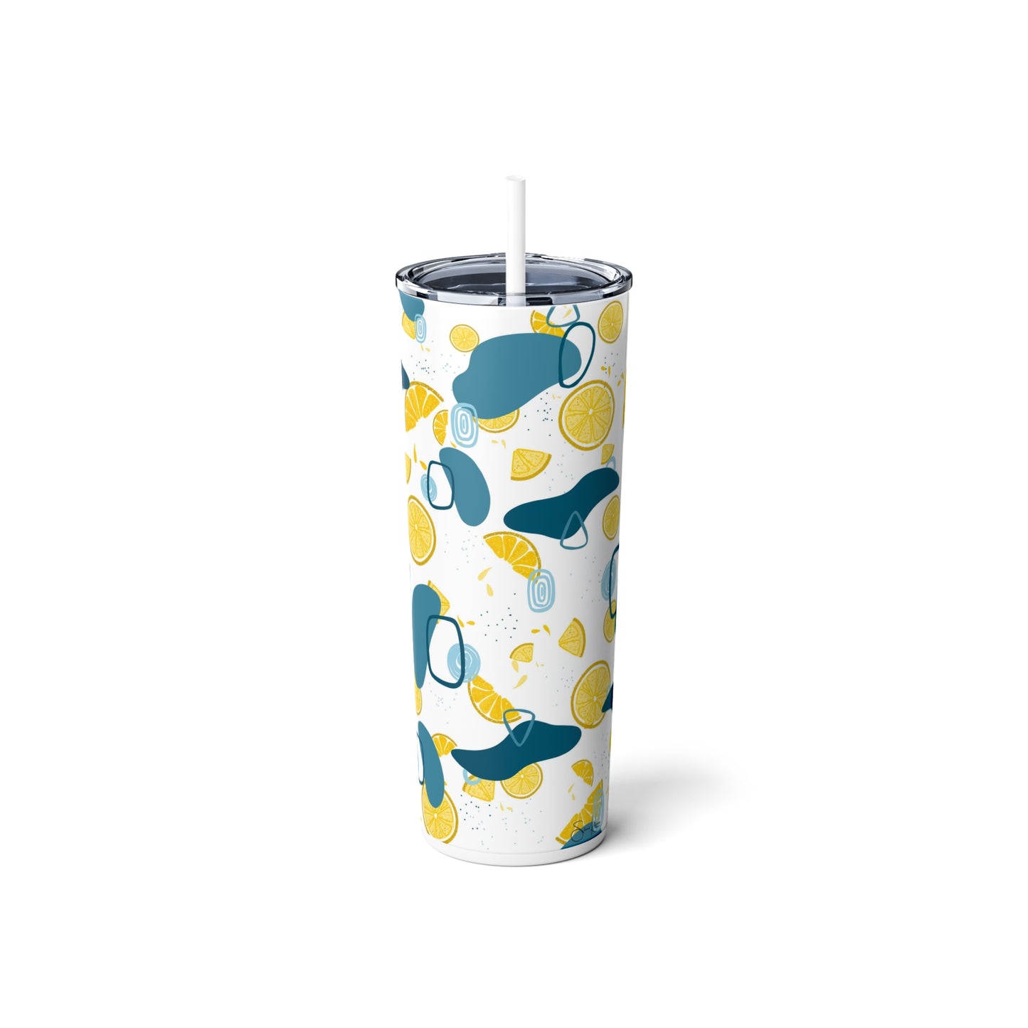 Lemon Teal Skinny Steel Tumbler with Straw, 20oz