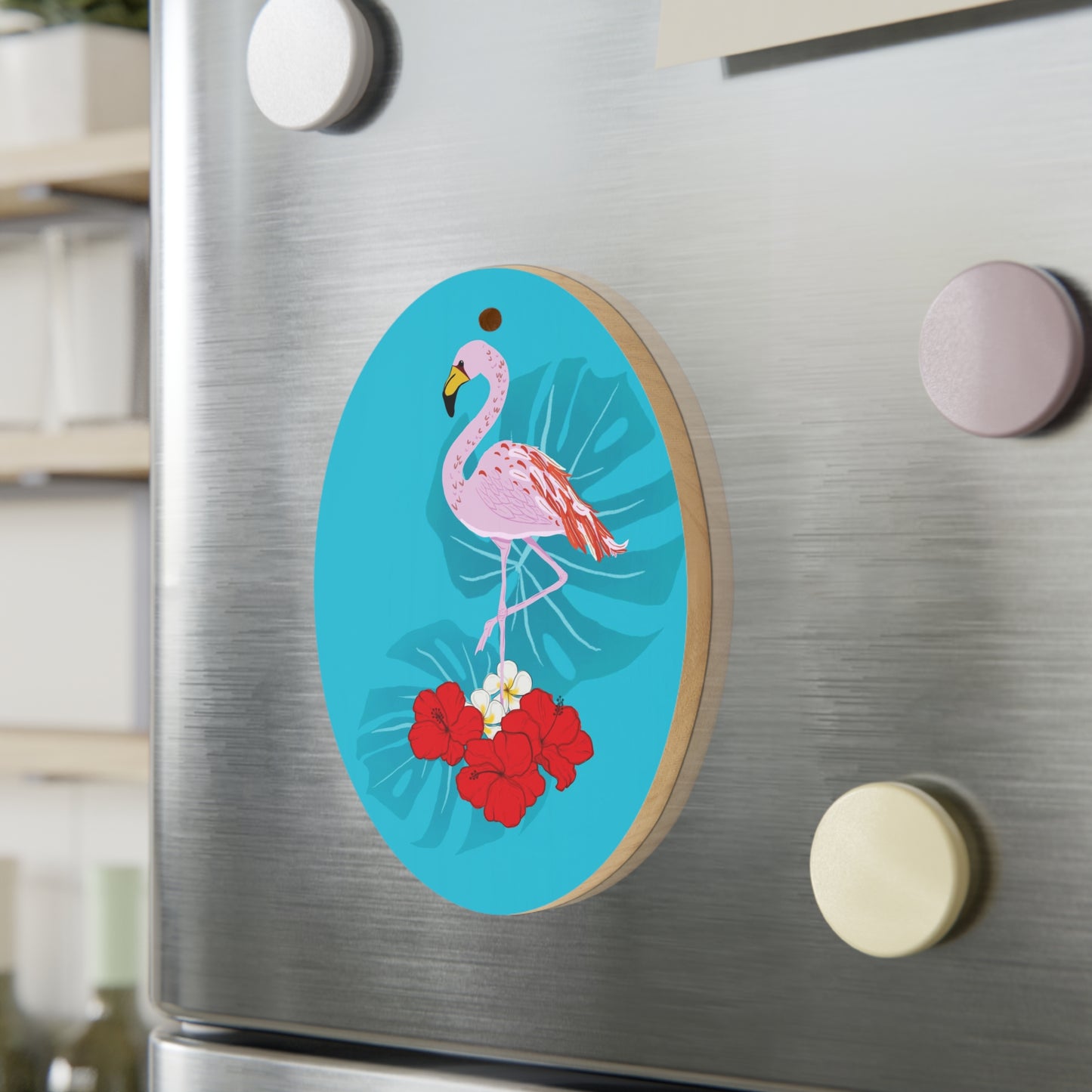 Tropical Flamingo on Wooden Ornament