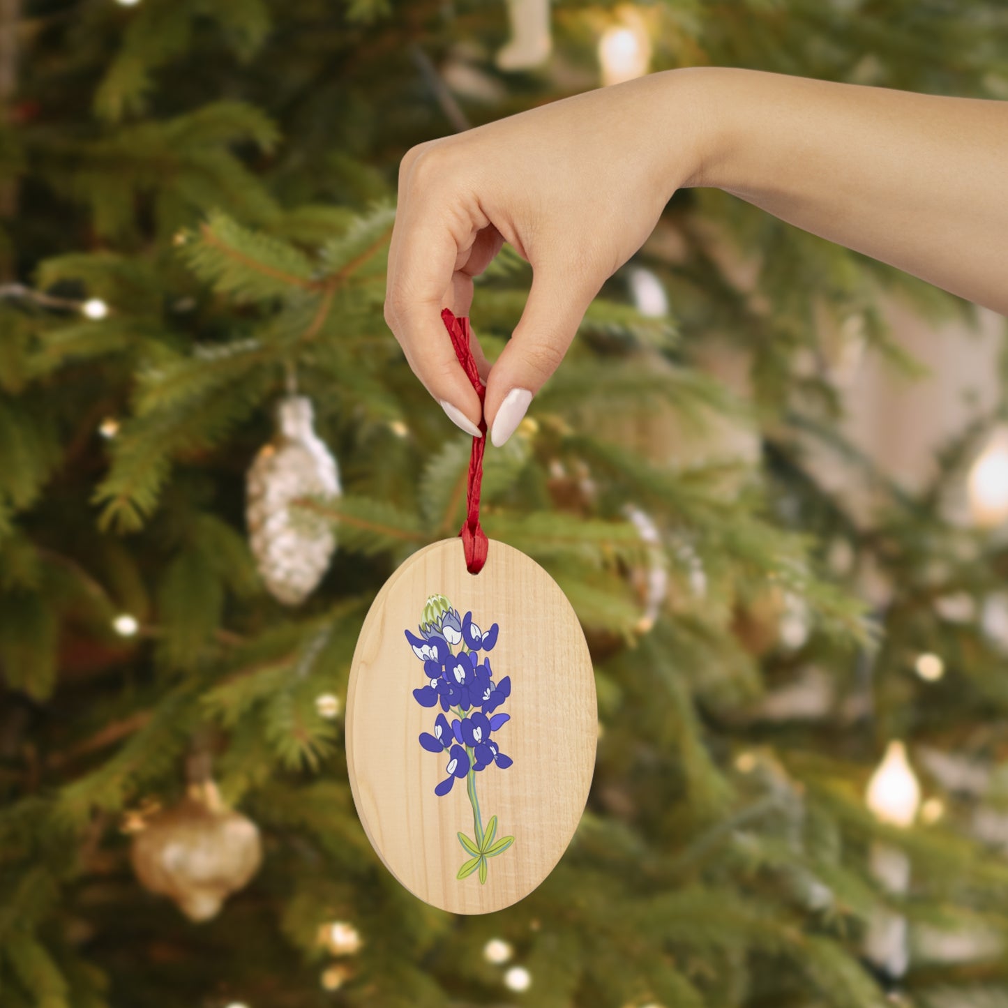 Bluebonnet on Wooden Ornament