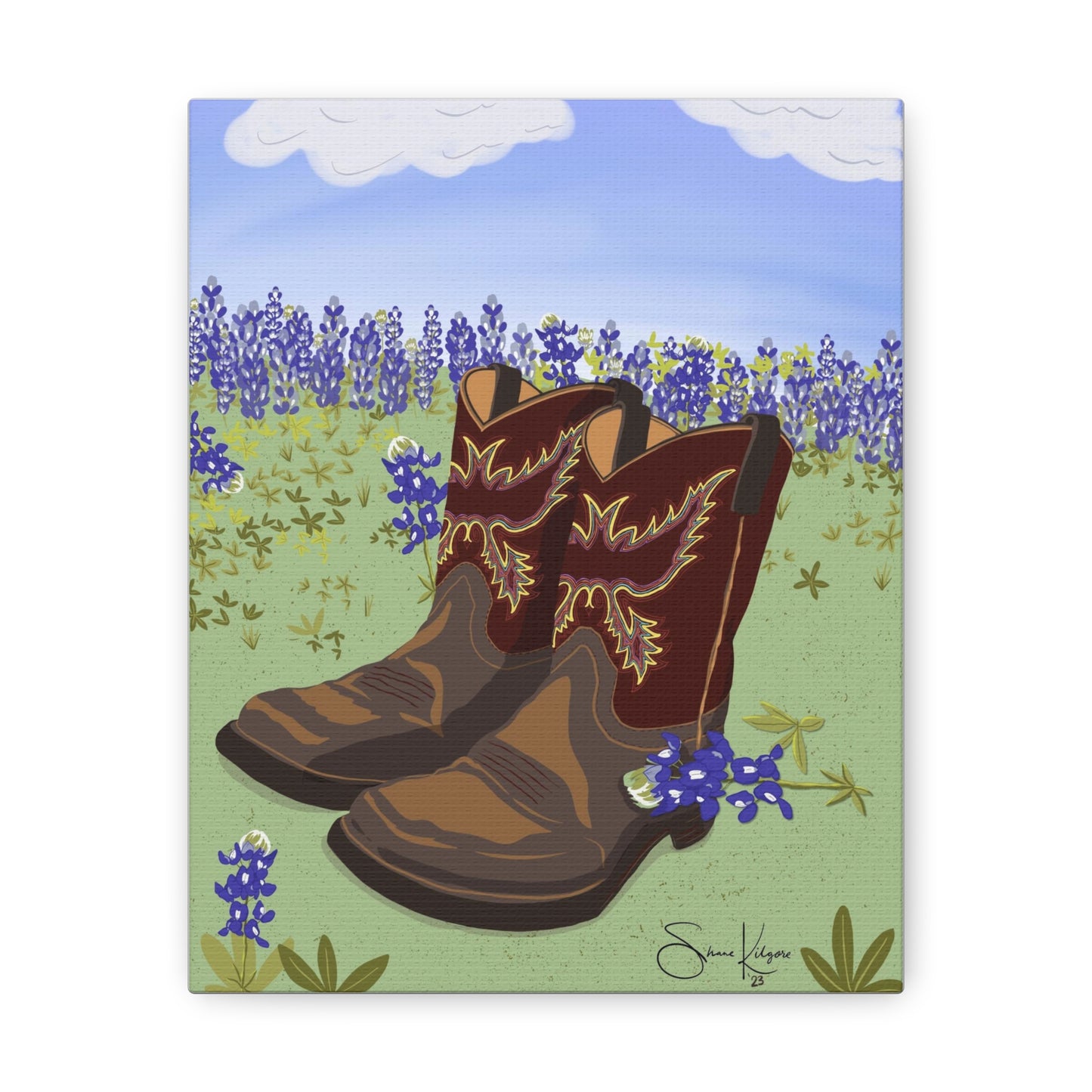 Boots in Bluebonnets on Canvas