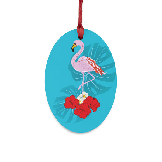 Tropical Flamingo on Wooden Ornament