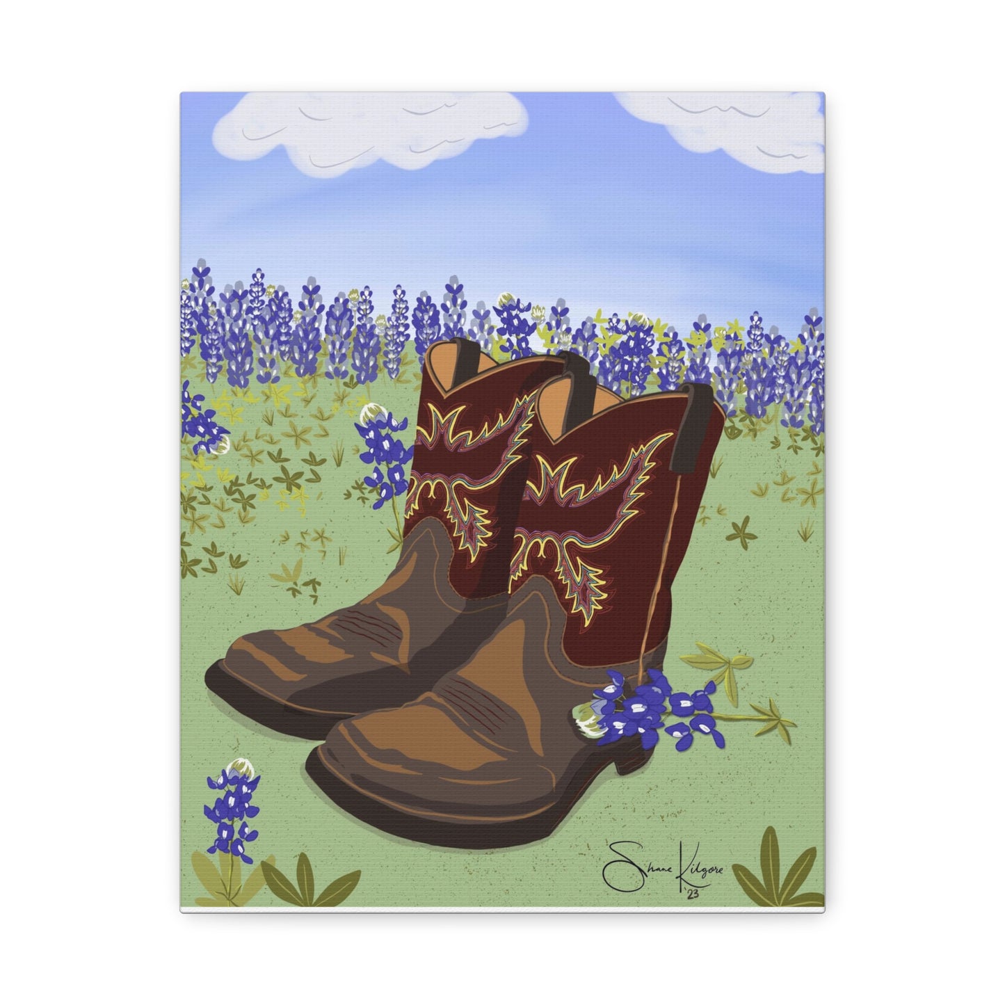 Boots in Bluebonnets on Canvas