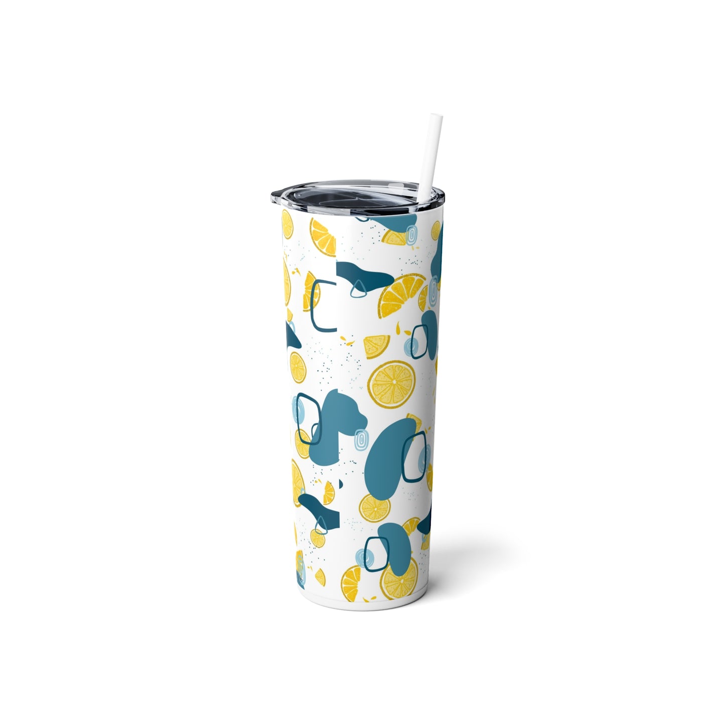 Lemon Teal Skinny Steel Tumbler with Straw, 20oz