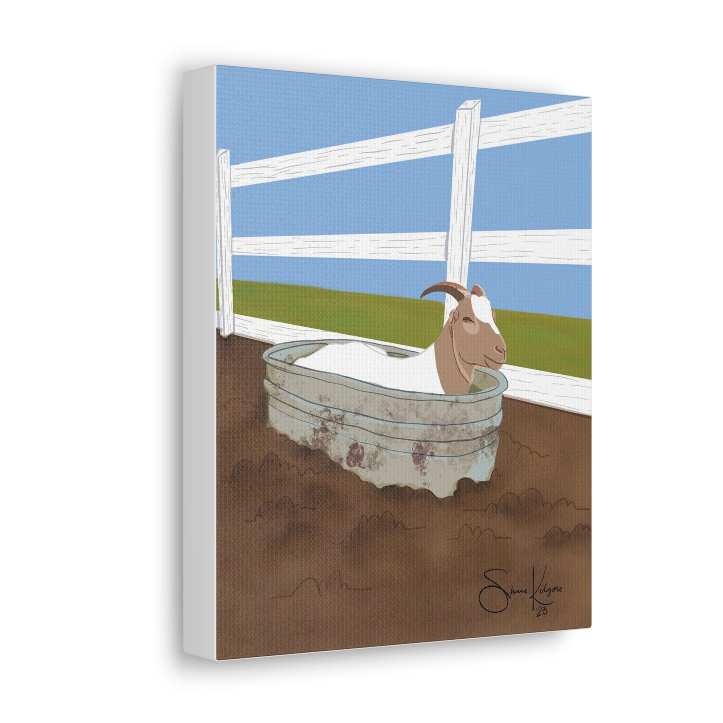 Goat in a Tub on Canvas