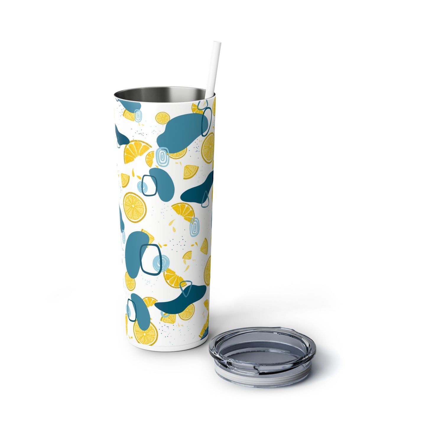 Lemon Teal Skinny Steel Tumbler with Straw, 20oz