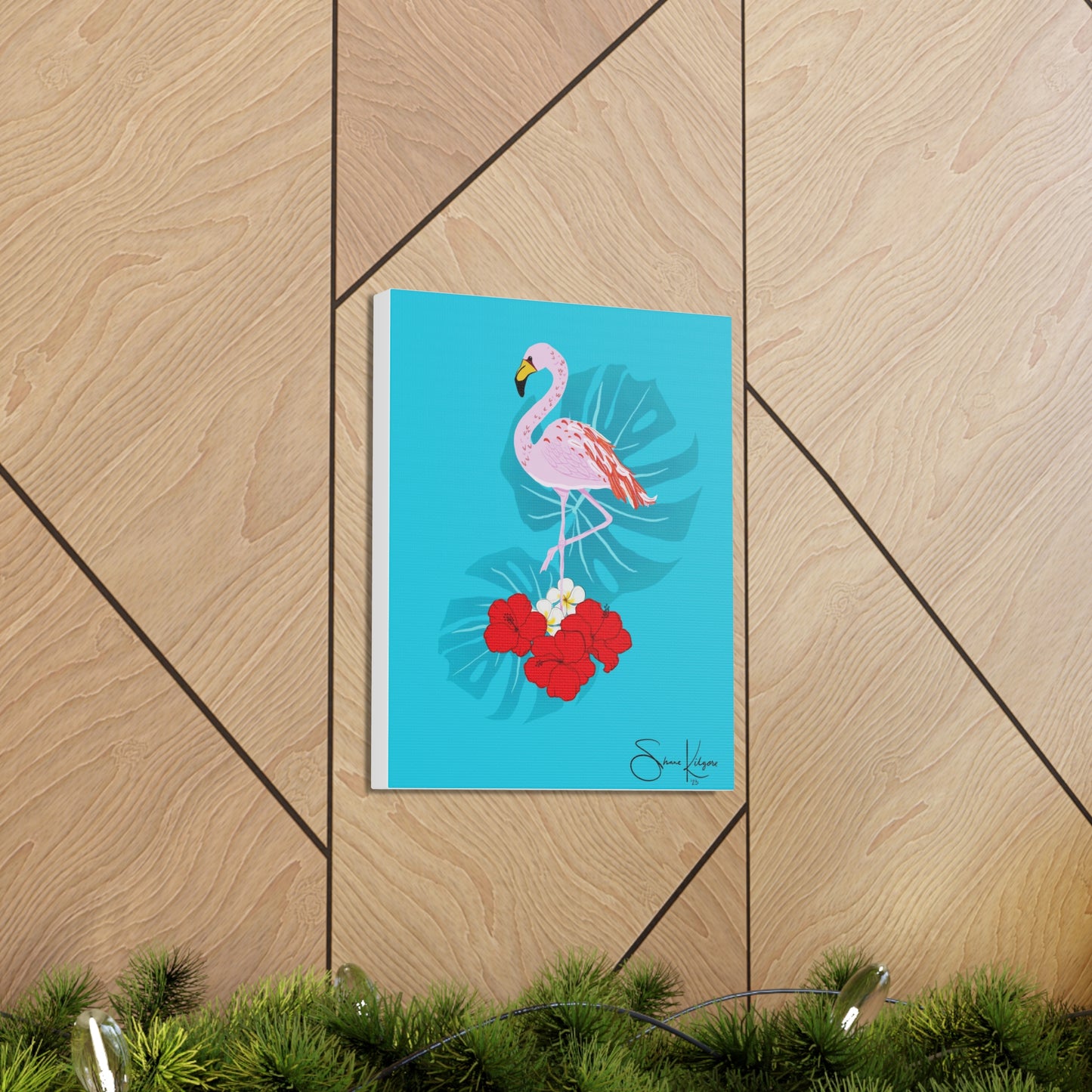 Tropical Flamingo on Canvas