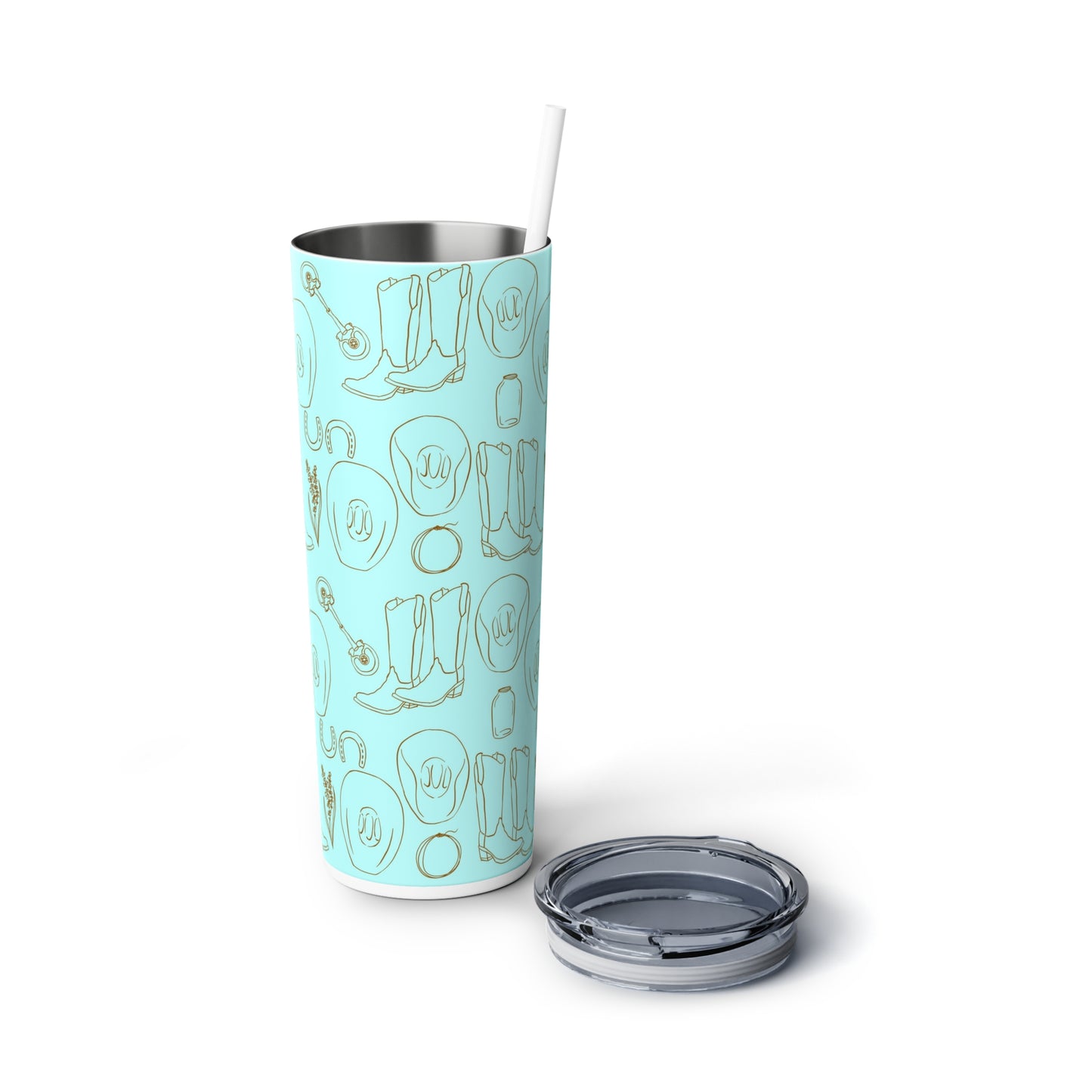 Country Western Robin’s Egg Skinny Steel Tumbler with Straw, 20oz