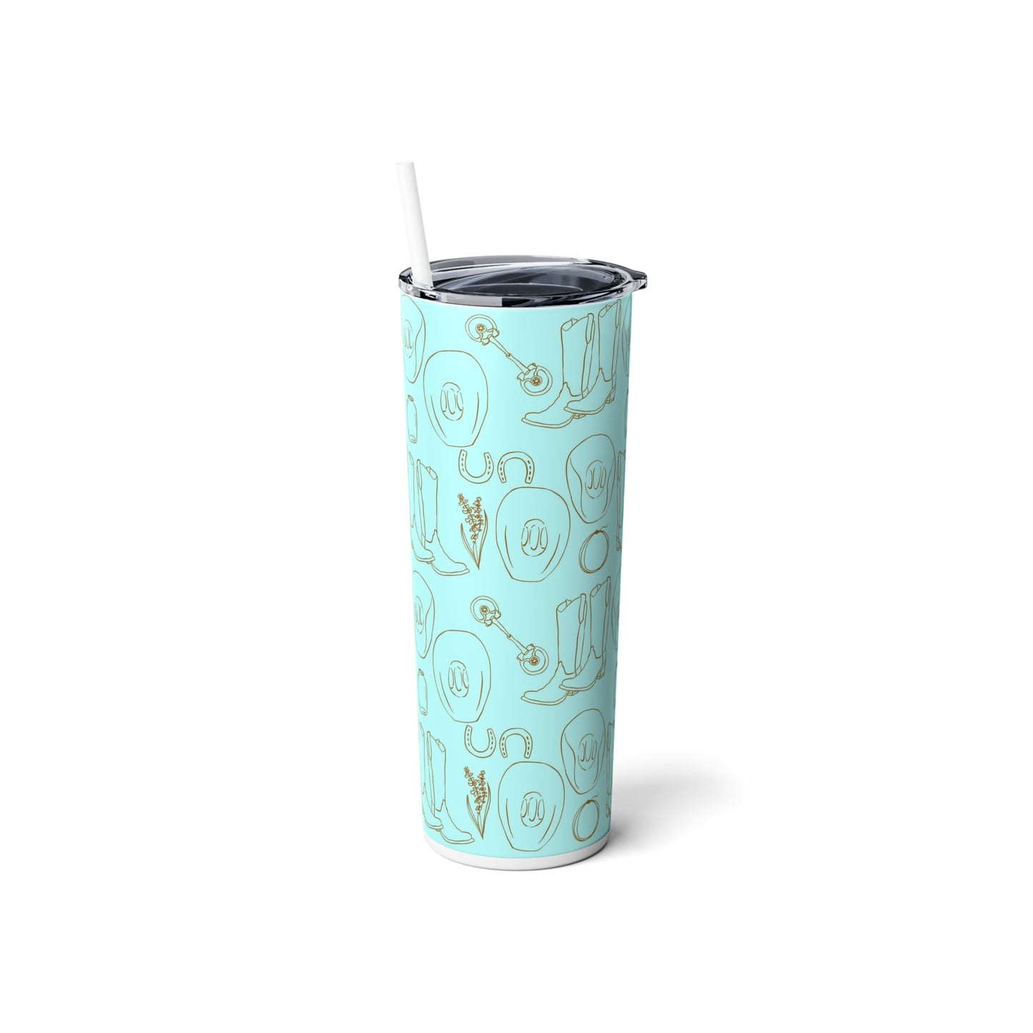 Country Western Robin’s Egg Skinny Steel Tumbler with Straw, 20oz