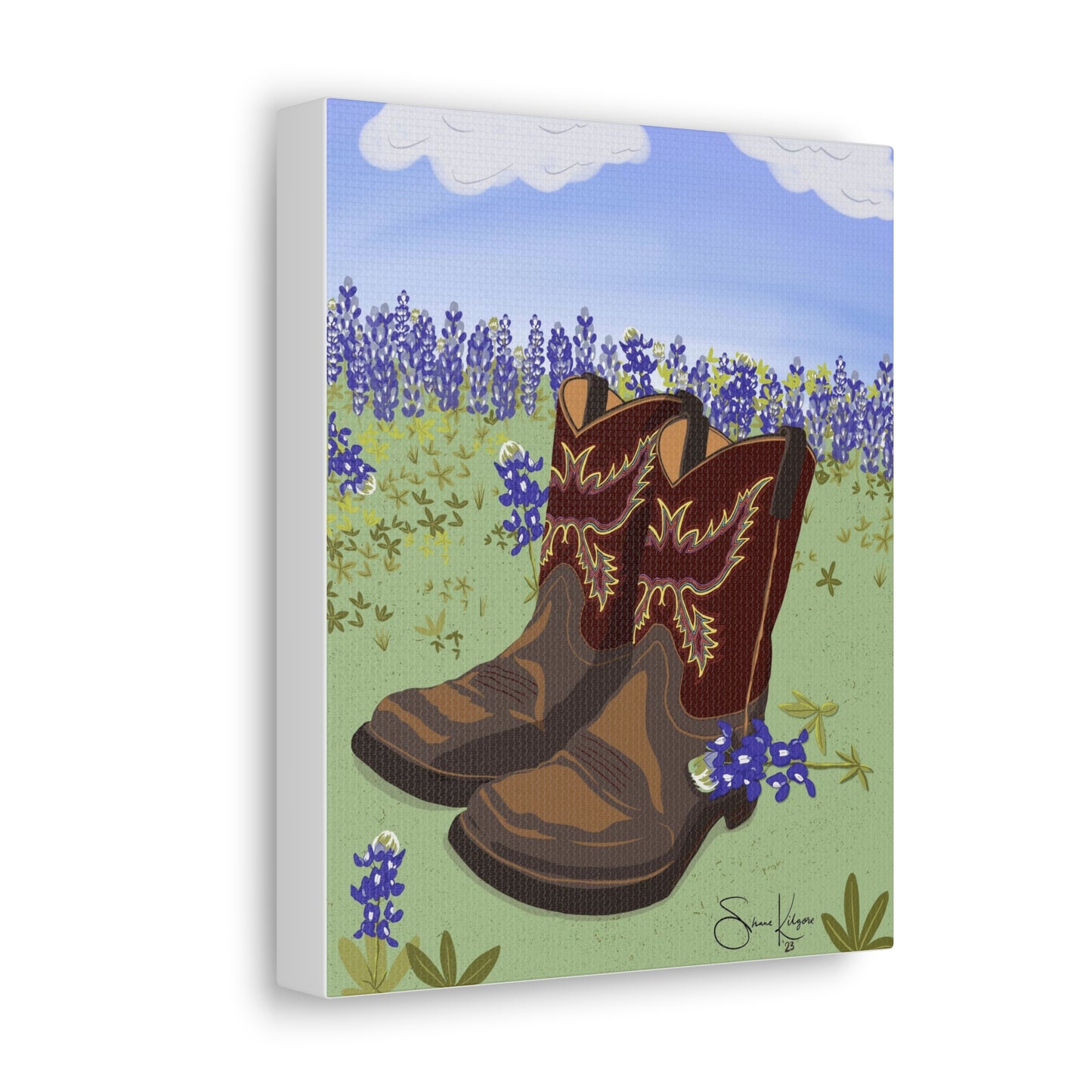 Boots in Bluebonnets on Canvas